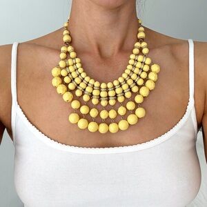 Y2K Banana Republic Lucia Yellow Beaded Bib Statement Necklace